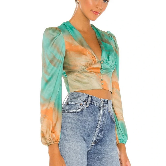 Superdown Revolve Eleen Blouson Top in Teal Multi - Picture 2 of 6